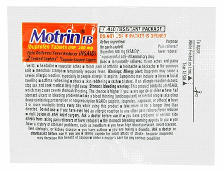 Motrin Packelt Label Motrin® IB, Single Use Packet – Kit Fox Outfitters